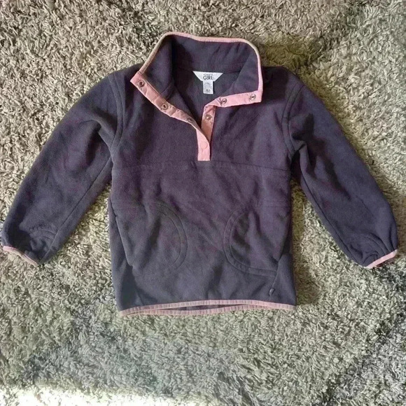 Athleta Girl Pullover Girls XS 6 Gray Fleece Pullover 1/4 Snap Pink Trim (G107) - Picture 1 of 5